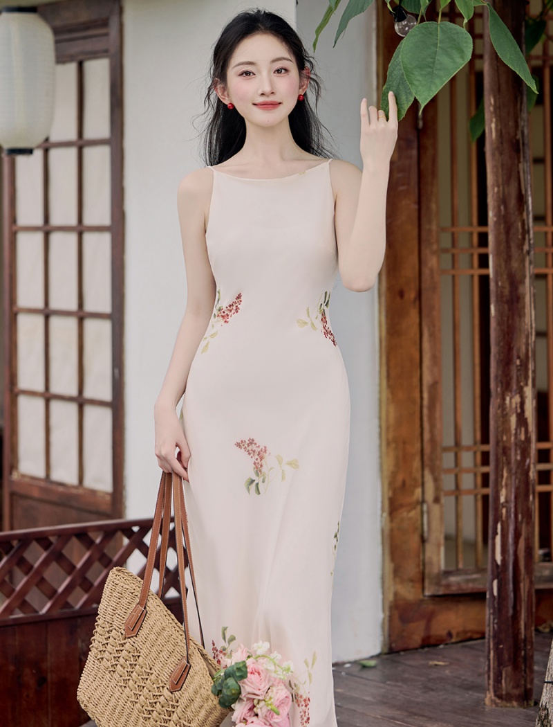 Elegant noble sling white tender dress for women