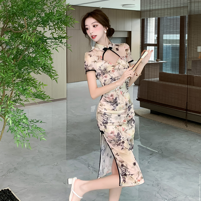 Chinese style split cheongsam summer sexy dress for women