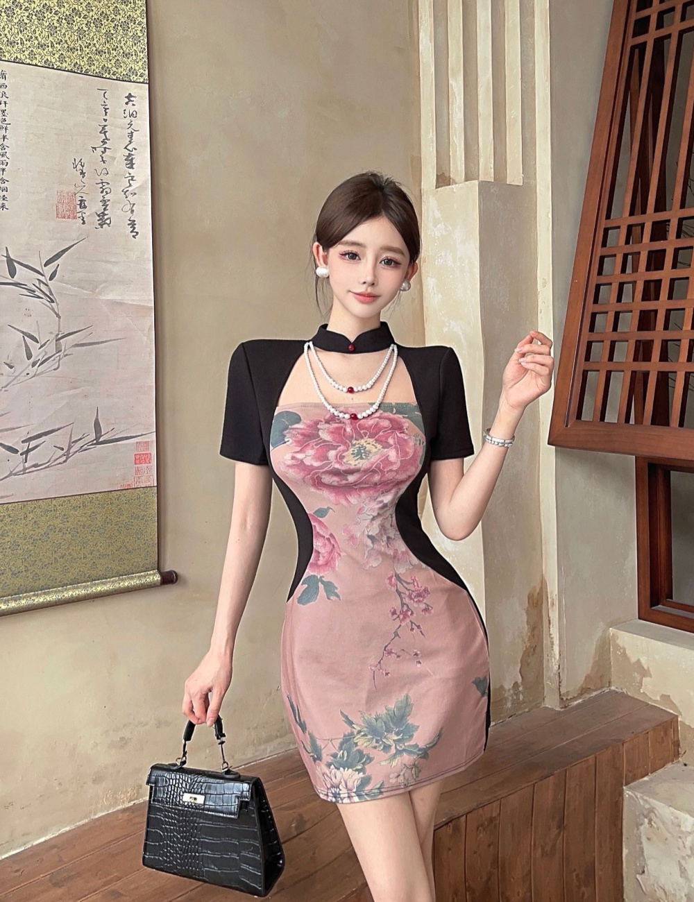 Chinese style long dress package hip cheongsam for women