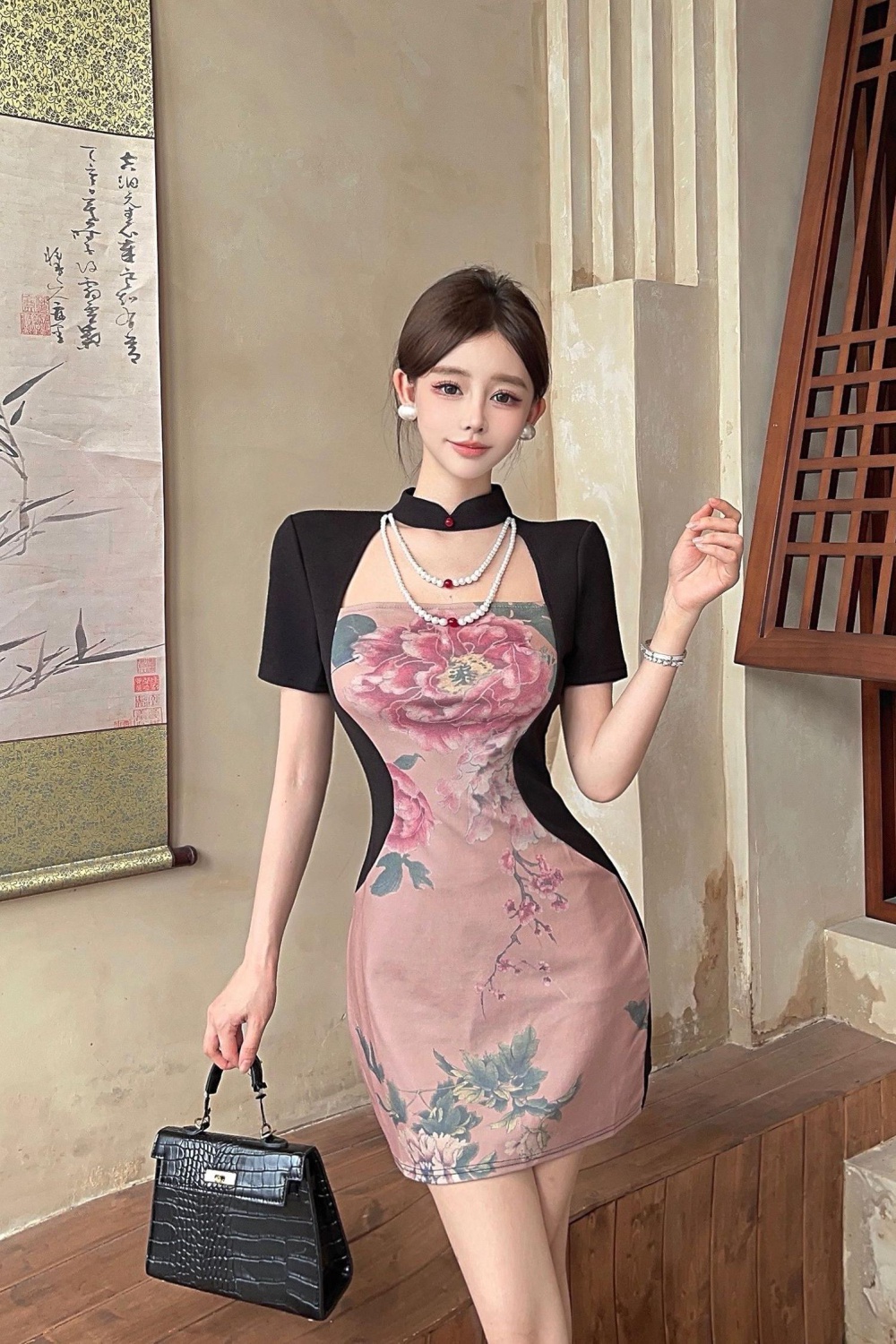 Chinese style long dress package hip cheongsam for women