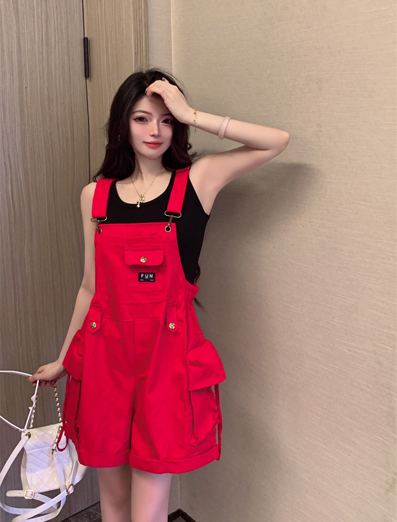 Wide leg summer red shorts cotton loose work clothing