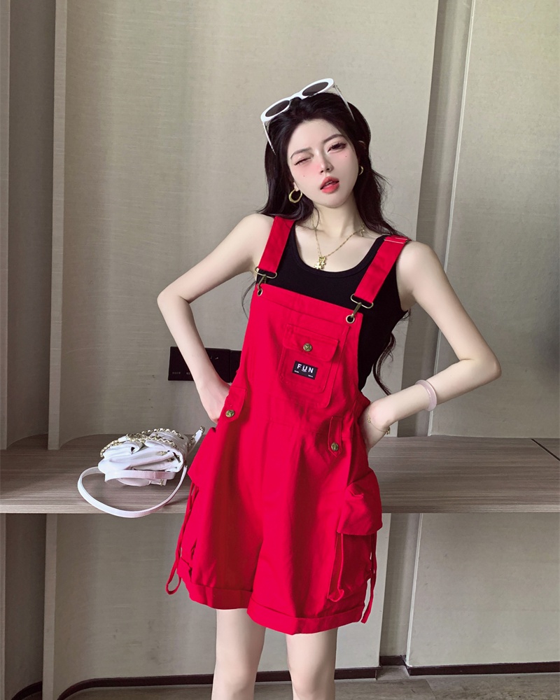 Wide leg summer red shorts cotton loose work clothing