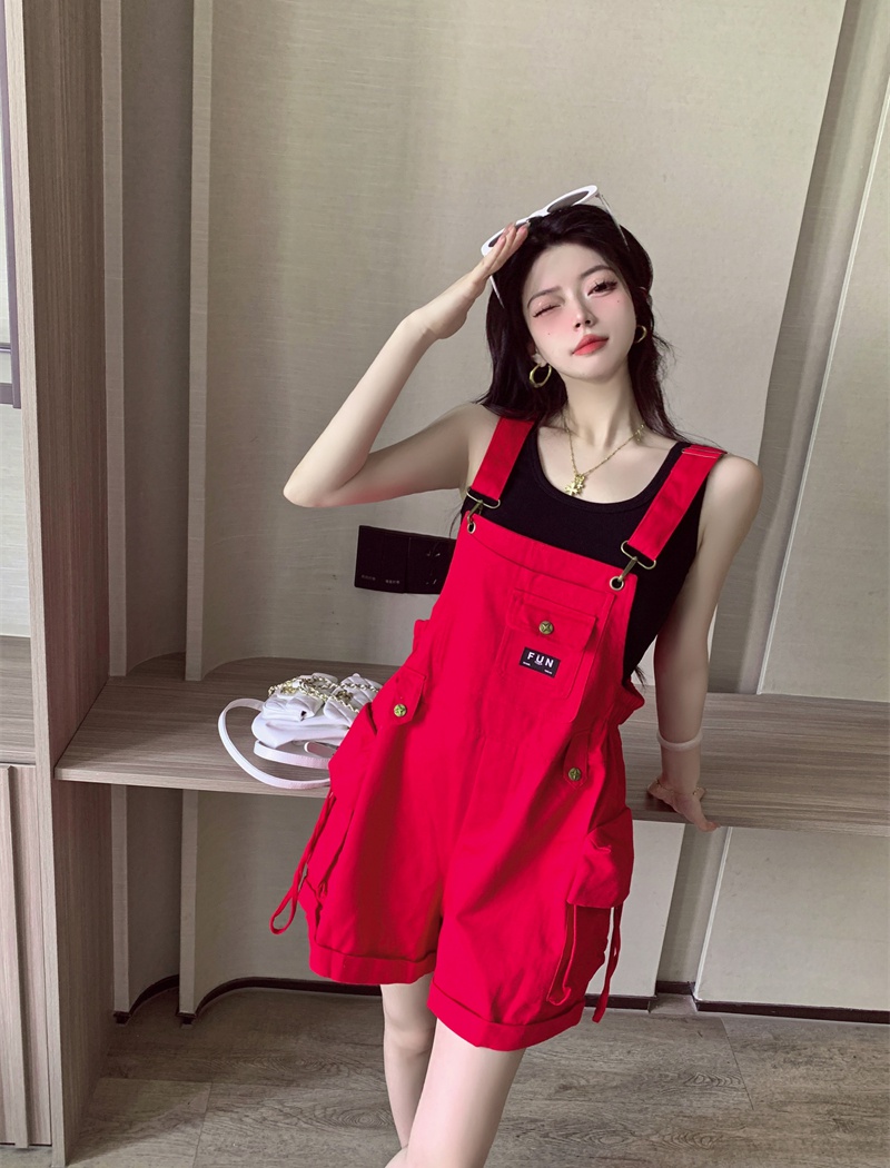 Wide leg summer red shorts cotton loose work clothing