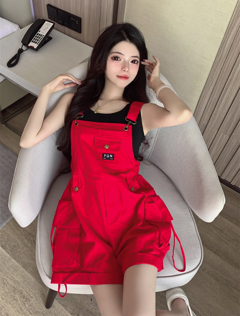 Sling conjoined bib pants A-line shorts for women