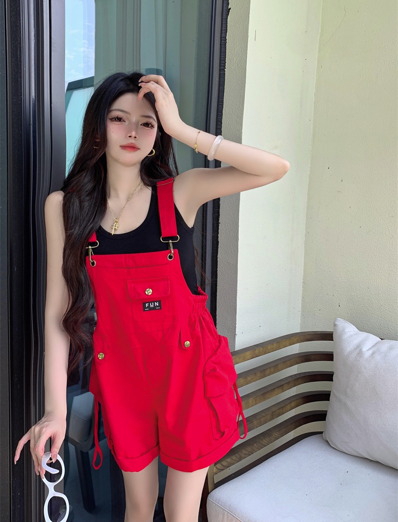 Sling conjoined bib pants A-line shorts for women