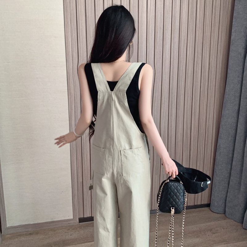 Summer khaki jumpsuit Korean style bib pants