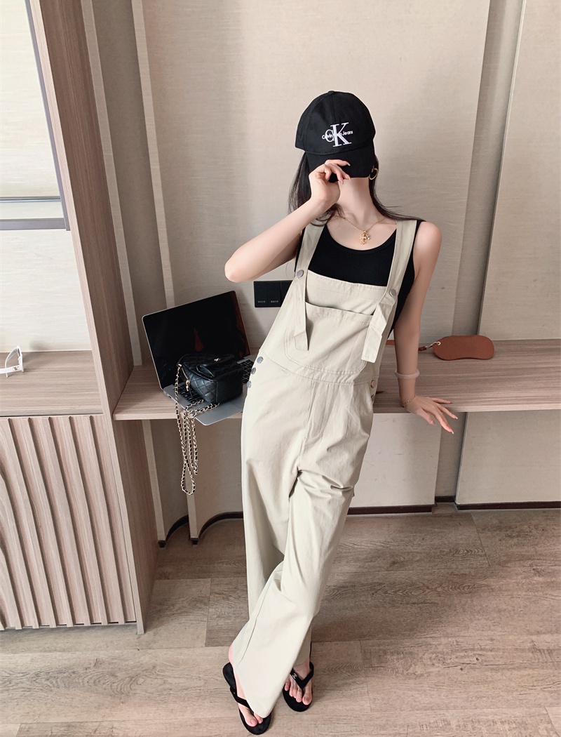 Summer khaki jumpsuit Korean style bib pants