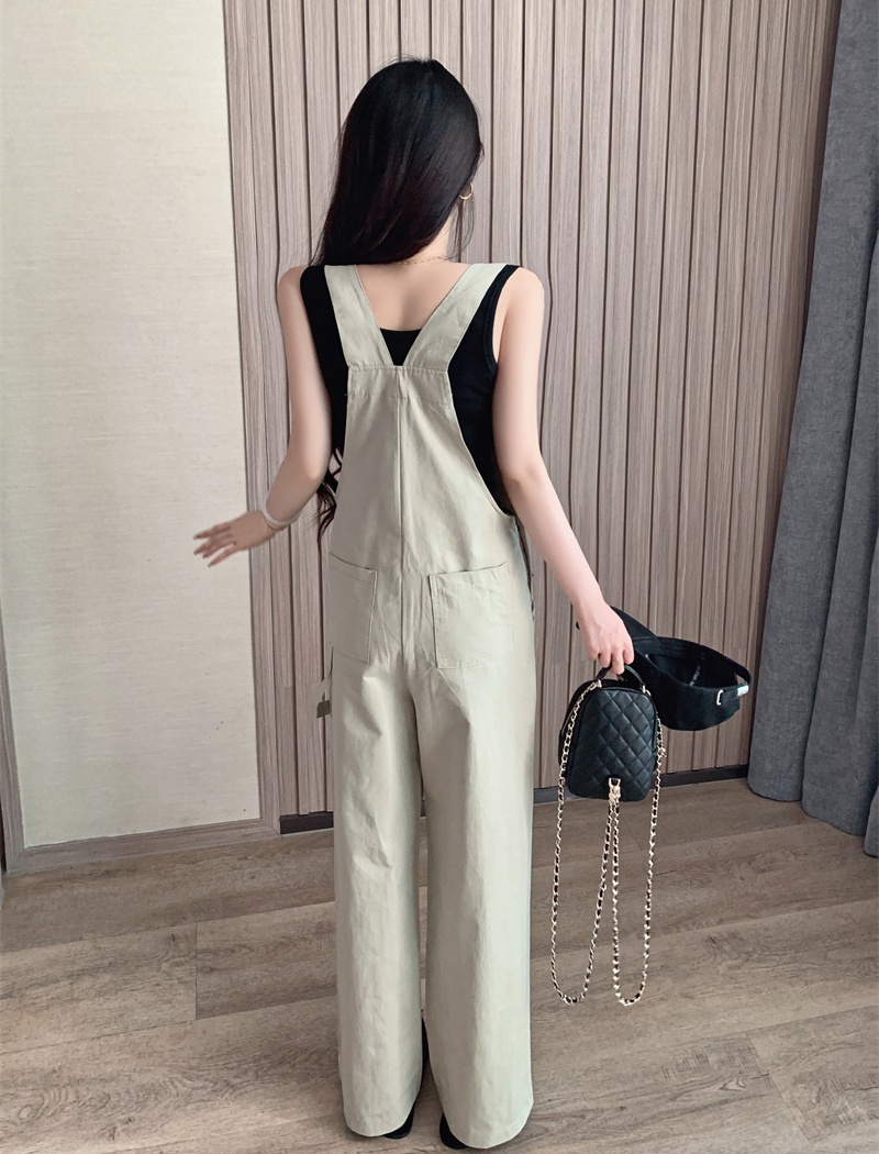 Summer khaki jumpsuit Korean style bib pants