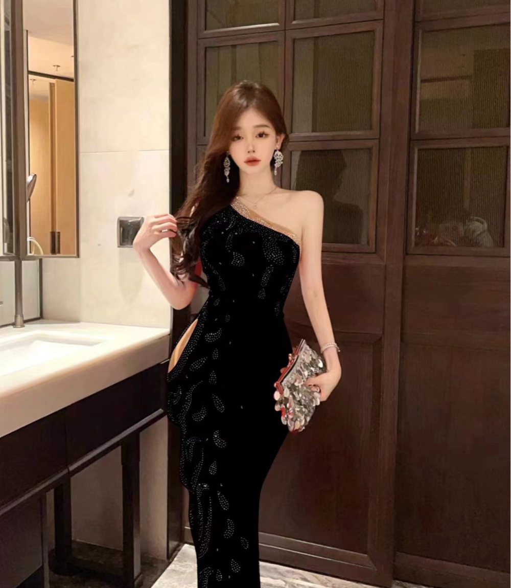 Sling European style irregular long sexy split dress