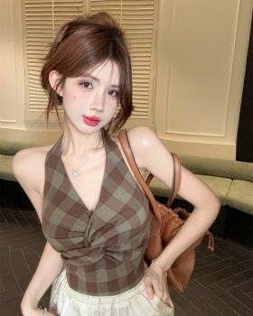 Retro summer tops spicegirl plaid pattern vest for women