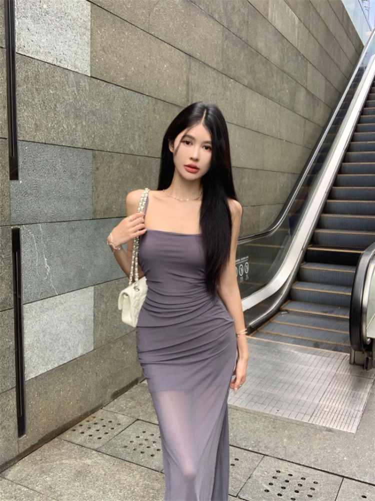 Enticement sling long dress slit package hip dress