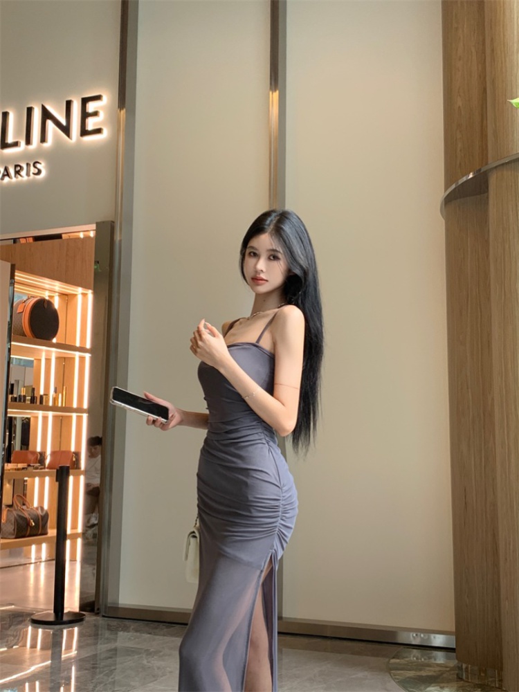 Enticement sling long dress slit package hip dress