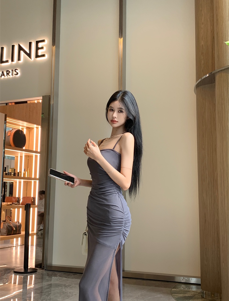 Enticement sling long dress slit package hip dress