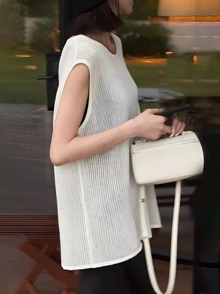 White slim ice silk tops long boats sleeve sweater for women