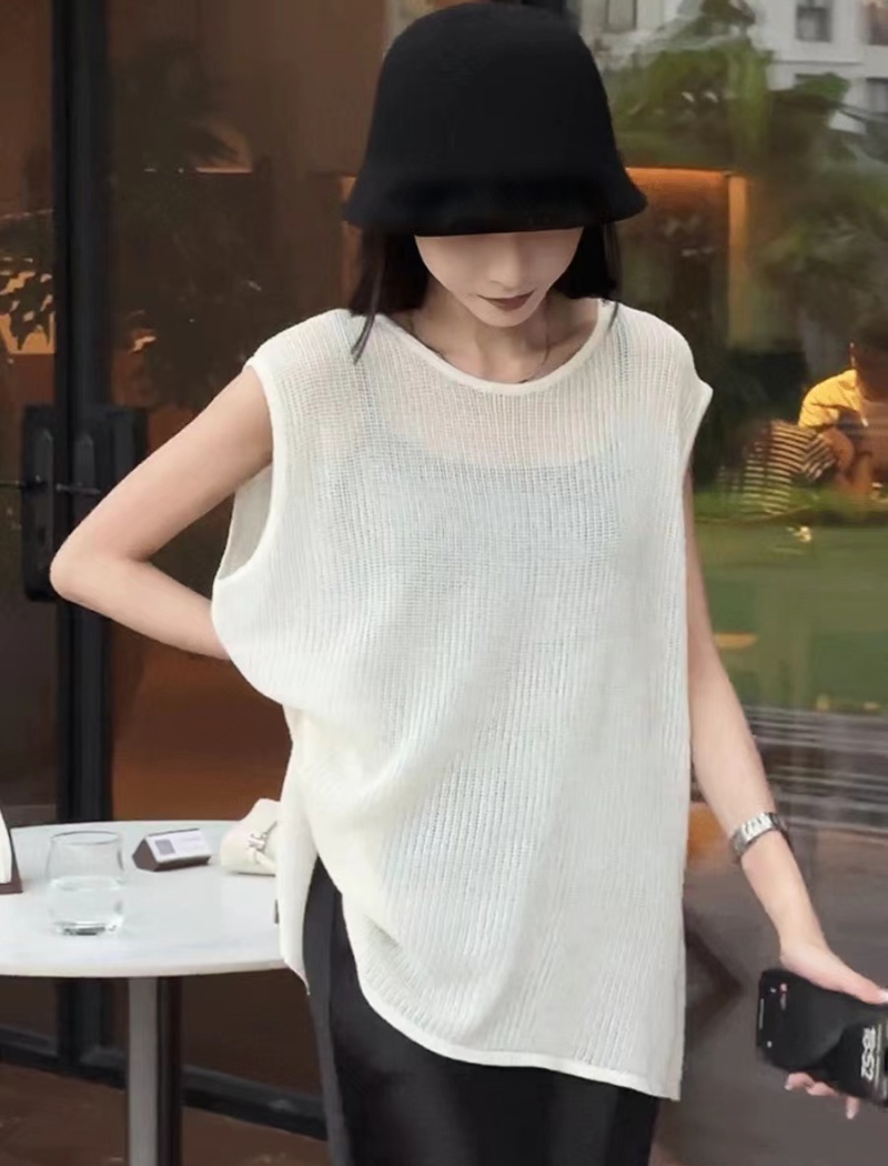 White slim ice silk tops long boats sleeve sweater for women