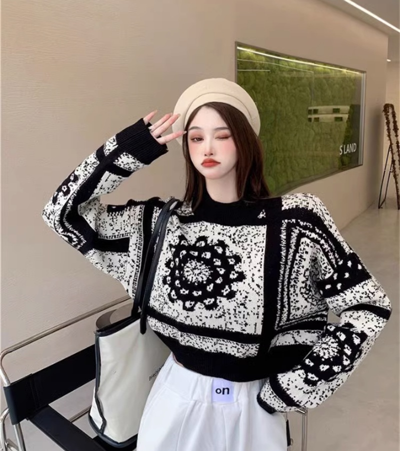 Short loose sweater jacquard lazy tops for women