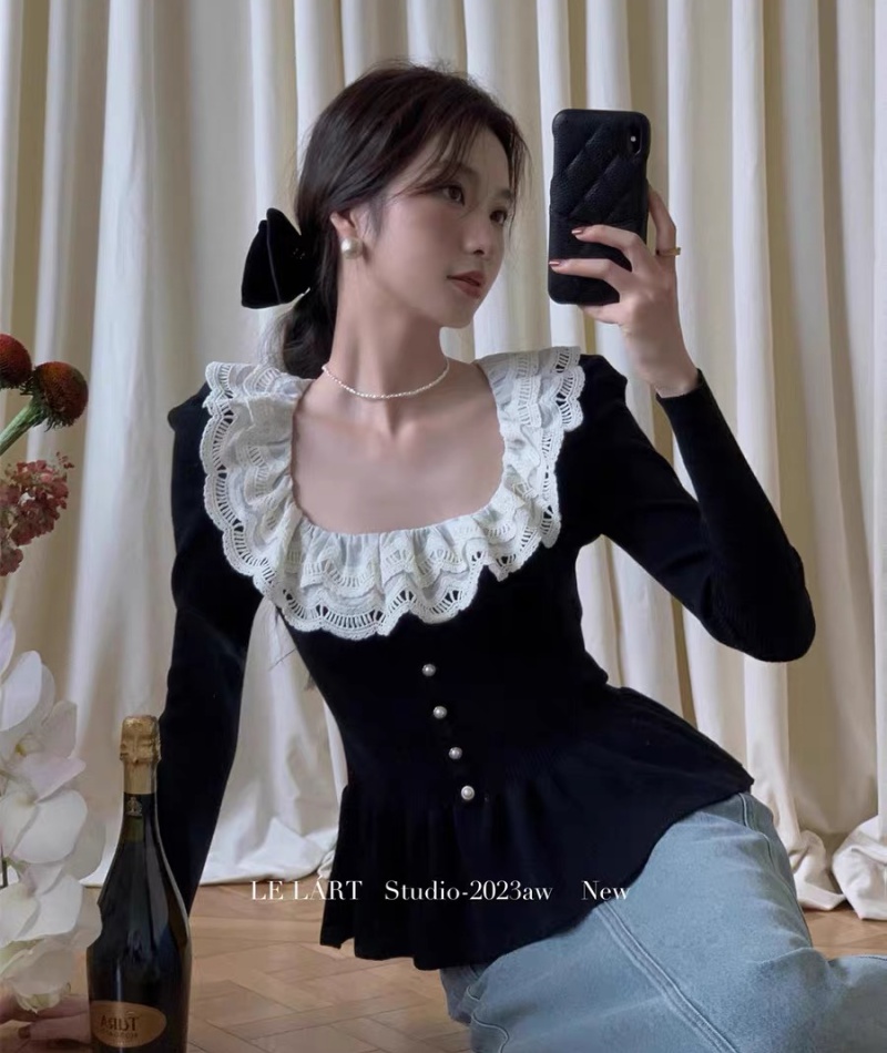 Inside the ride niche bottoming shirt lace sweater