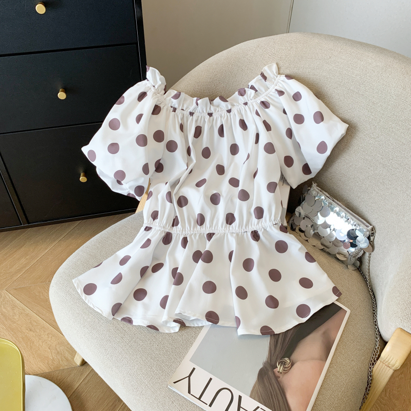 Summer sweet polka dot horizontal collar chiffon shirt