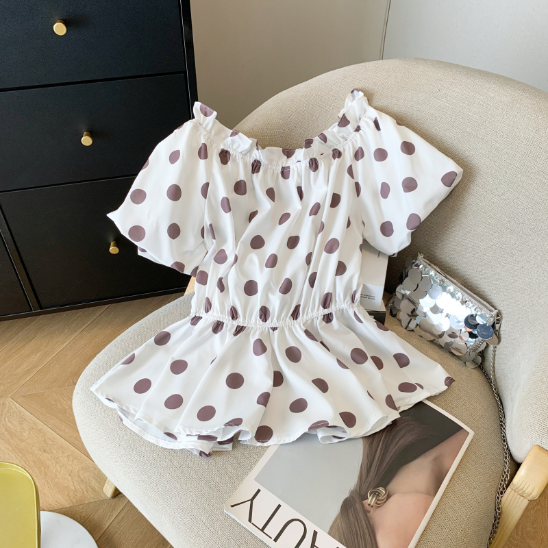 Summer sweet polka dot horizontal collar chiffon shirt