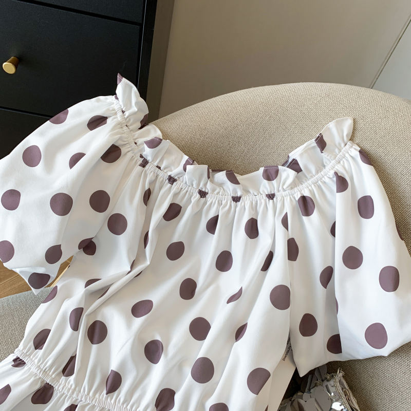 Summer sweet polka dot horizontal collar chiffon shirt