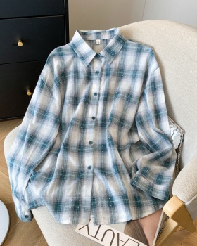 Plaid summer fashion loose coat thin Casual all-match sun shirt