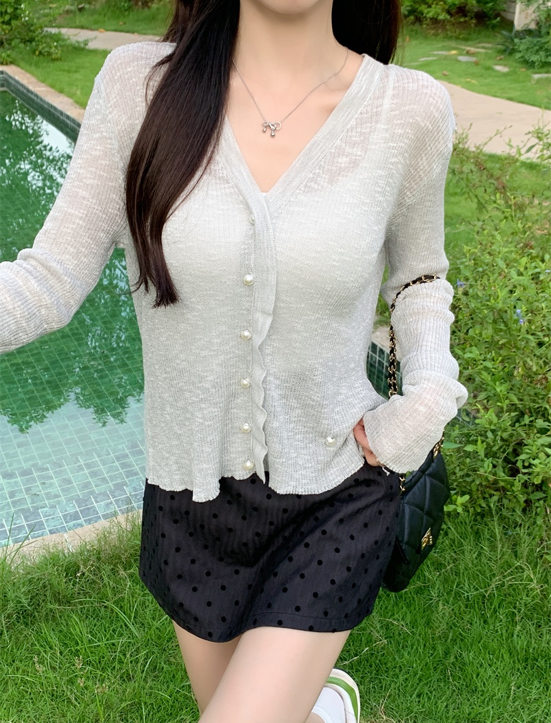 Knitted air conditioning ice silk cardigan thin summer tops