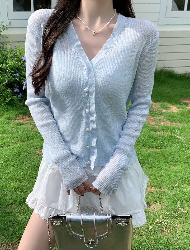 Knitted air conditioning ice silk cardigan thin summer tops