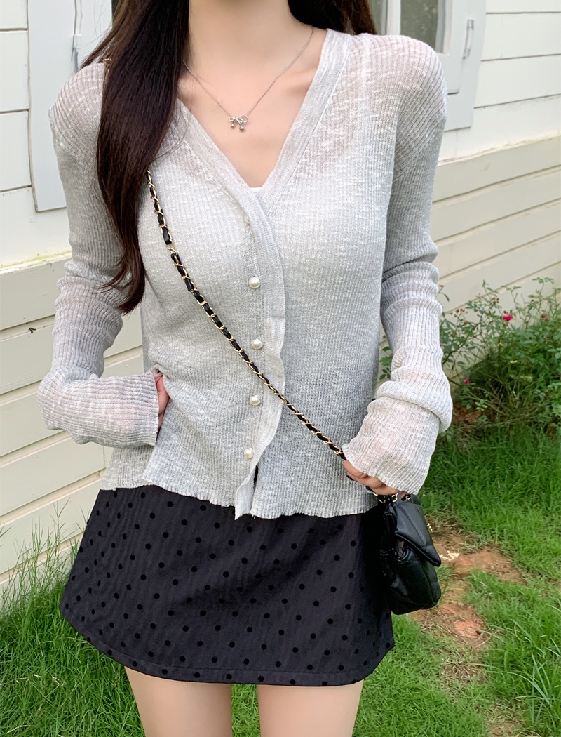 Knitted air conditioning ice silk cardigan thin summer tops