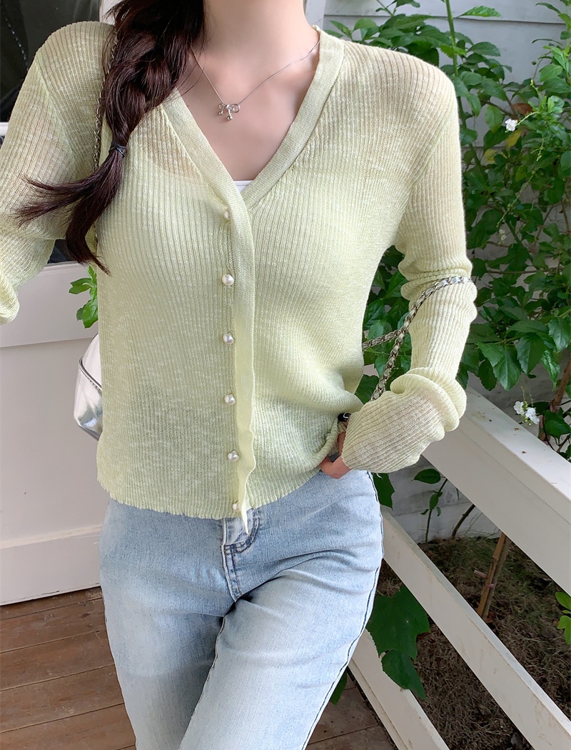 Knitted air conditioning ice silk cardigan thin summer tops