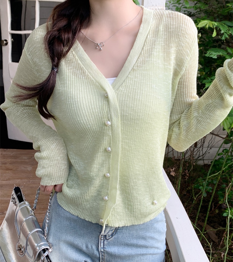 Knitted air conditioning ice silk cardigan thin summer tops