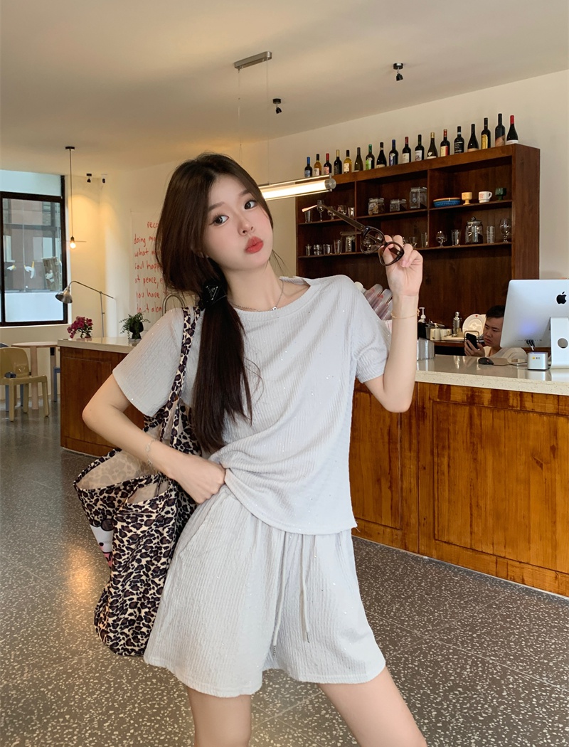 Casual high waist T-shirt lazy shorts 2pcs set