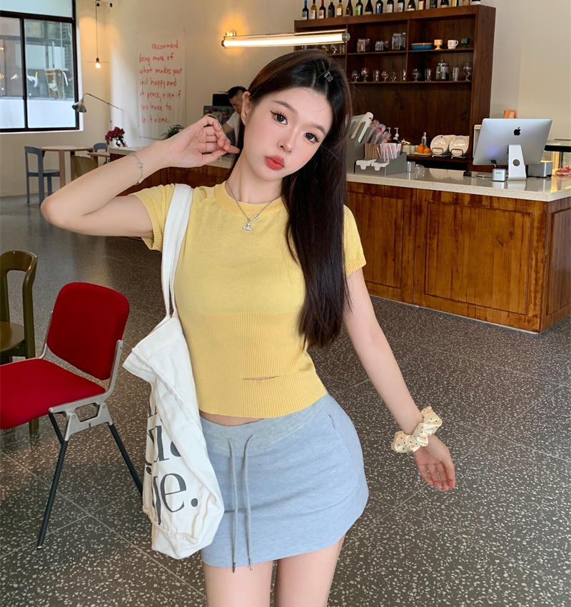 Hollow short sleeve holes T-shirt knitted Korean style summer tops