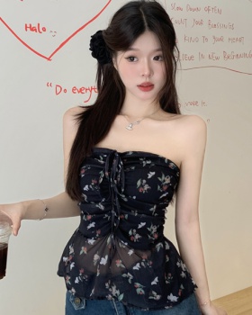 Niche floral sweet tops wrapped chest vacation bottoming vest