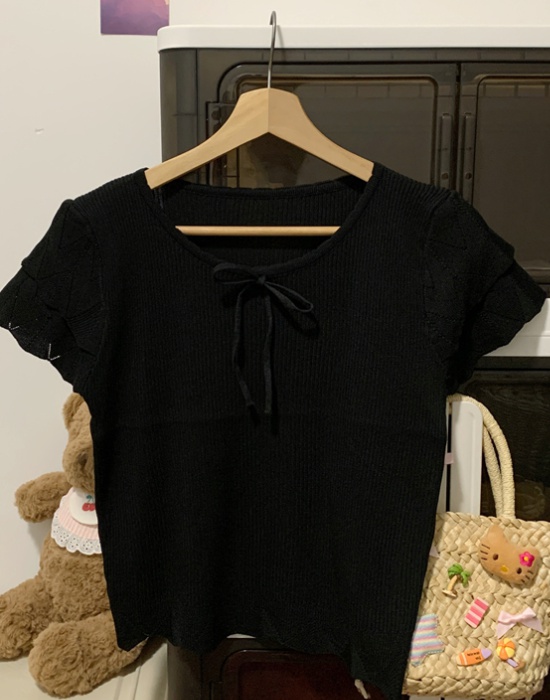 Ice silk knitted tops short sleeve temperament T-shirt