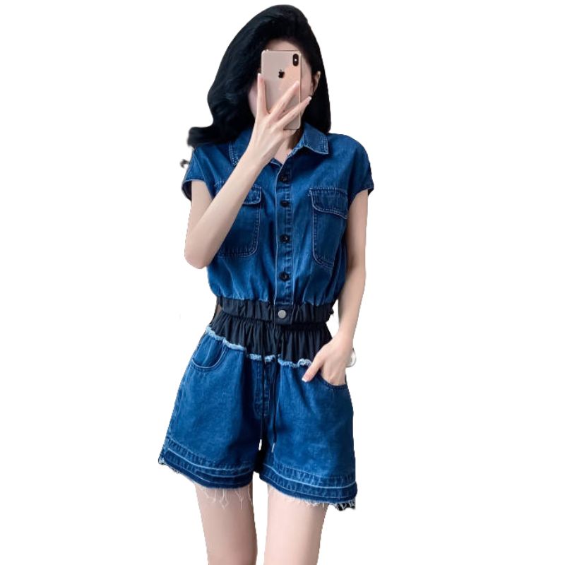 Casual summer work clothing medium waist jeans 2pcs set