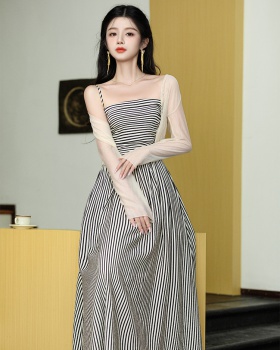 Stripe sling dress collocation coat 2pcs set