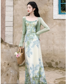 Chinese style retro dress collocation jacquard coat 2pcs set