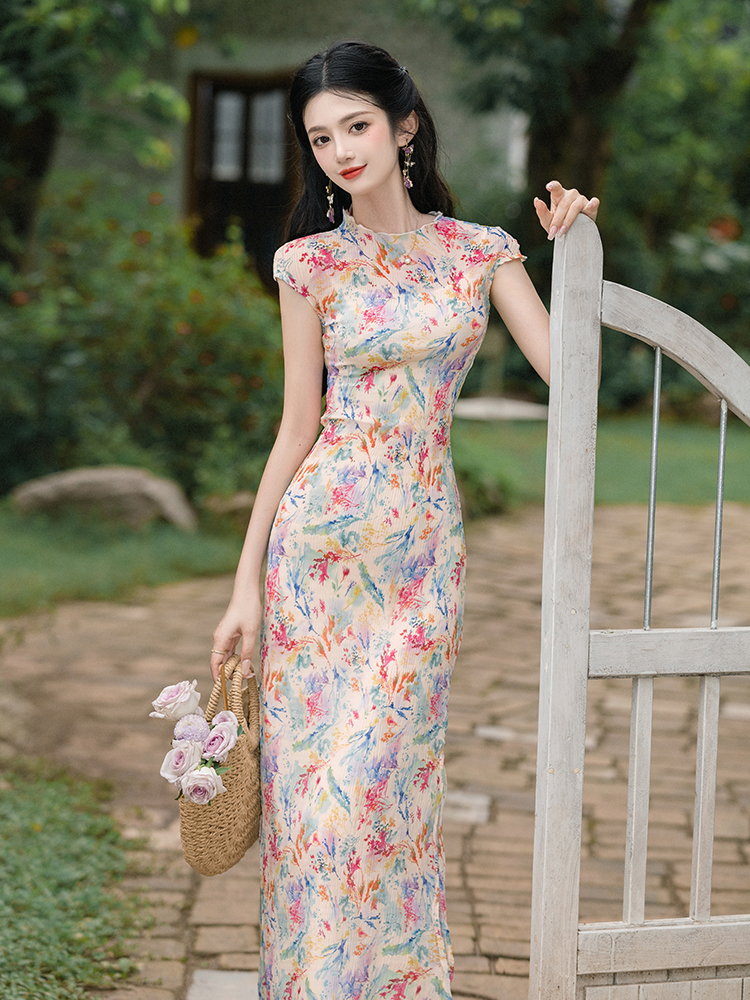 Printing grain elasticity dress 2pcs set