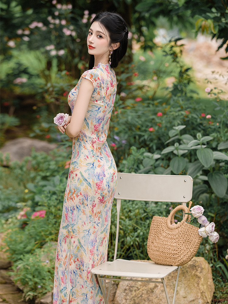 Printing grain elasticity dress 2pcs set