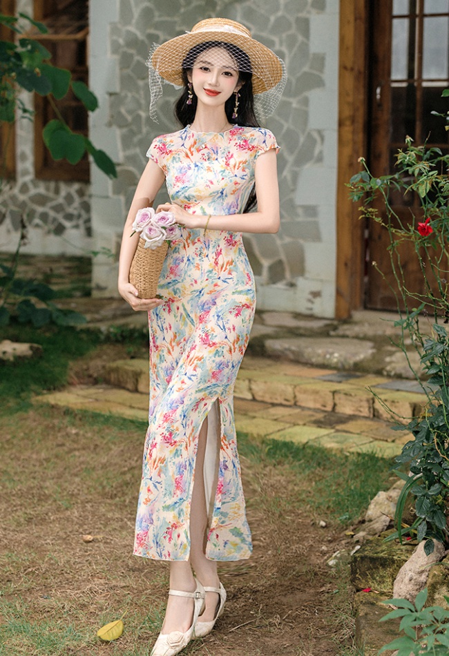 Printing grain elasticity dress 2pcs set