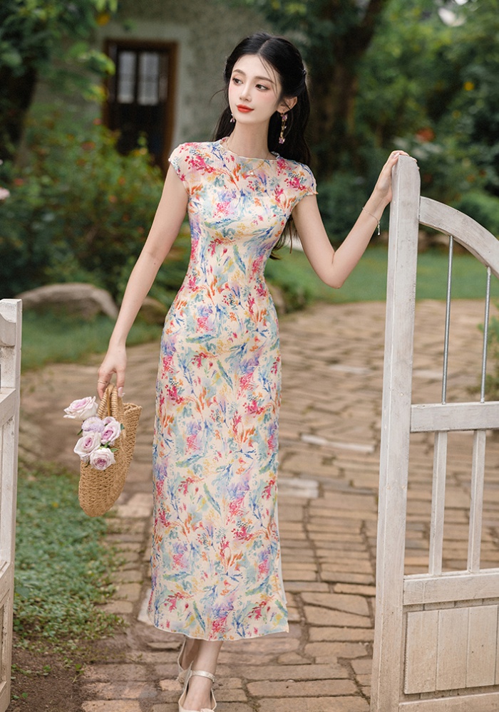 Printing grain elasticity dress 2pcs set