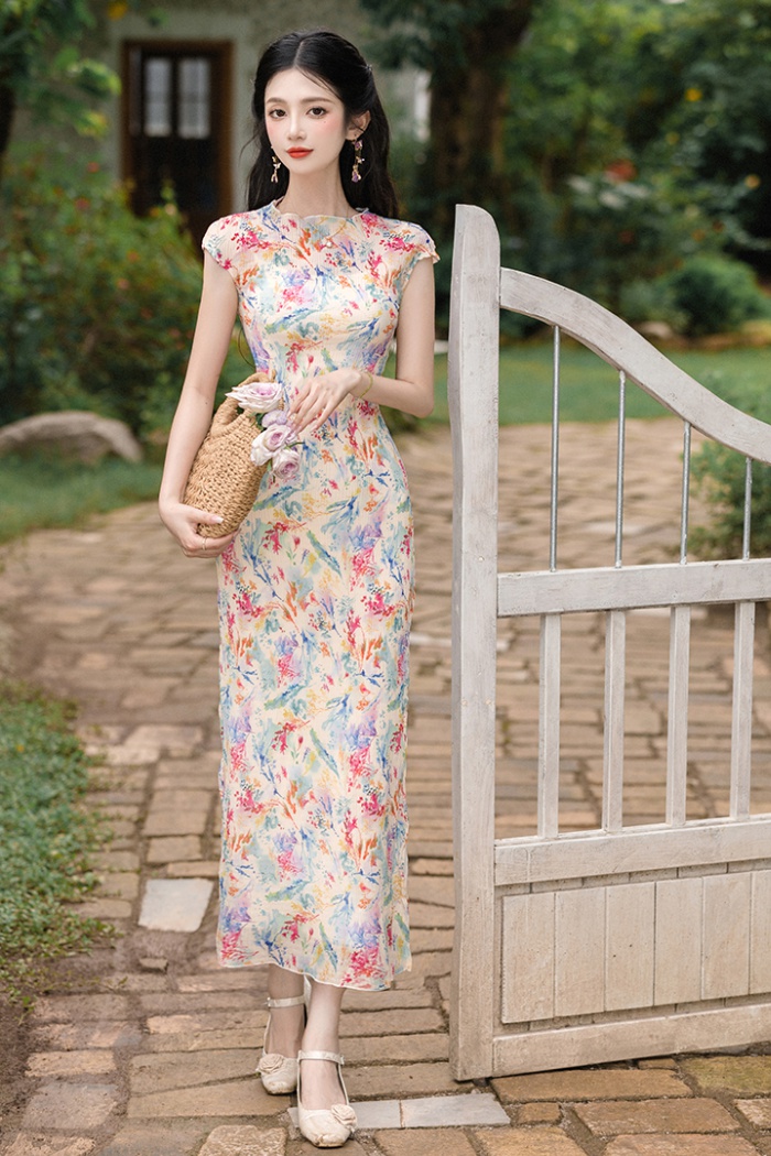 Printing grain elasticity dress 2pcs set