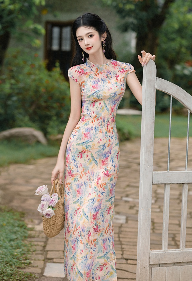 Printing grain elasticity dress 2pcs set