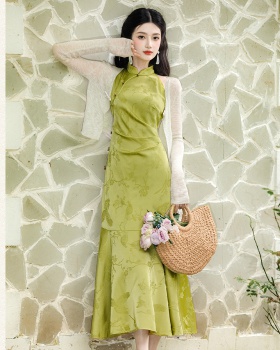 Green mermaid dress collocation coat 2pcs set