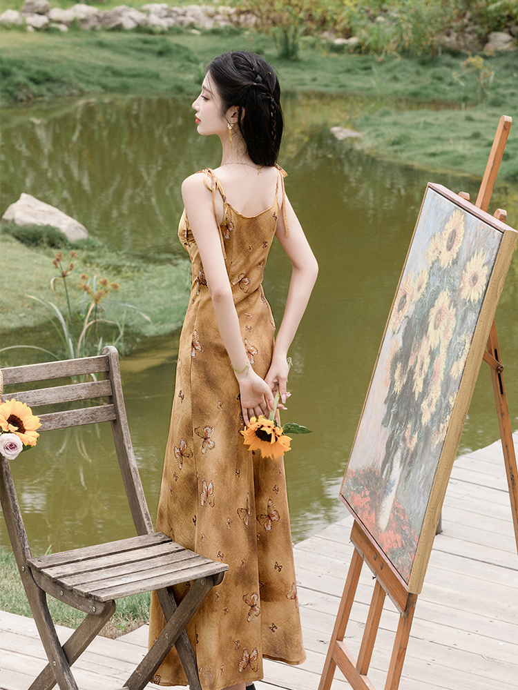 Butterfly printing coat collocation dress 2pcs set