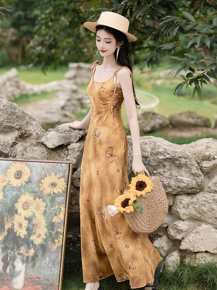 Butterfly printing coat collocation dress 2pcs set