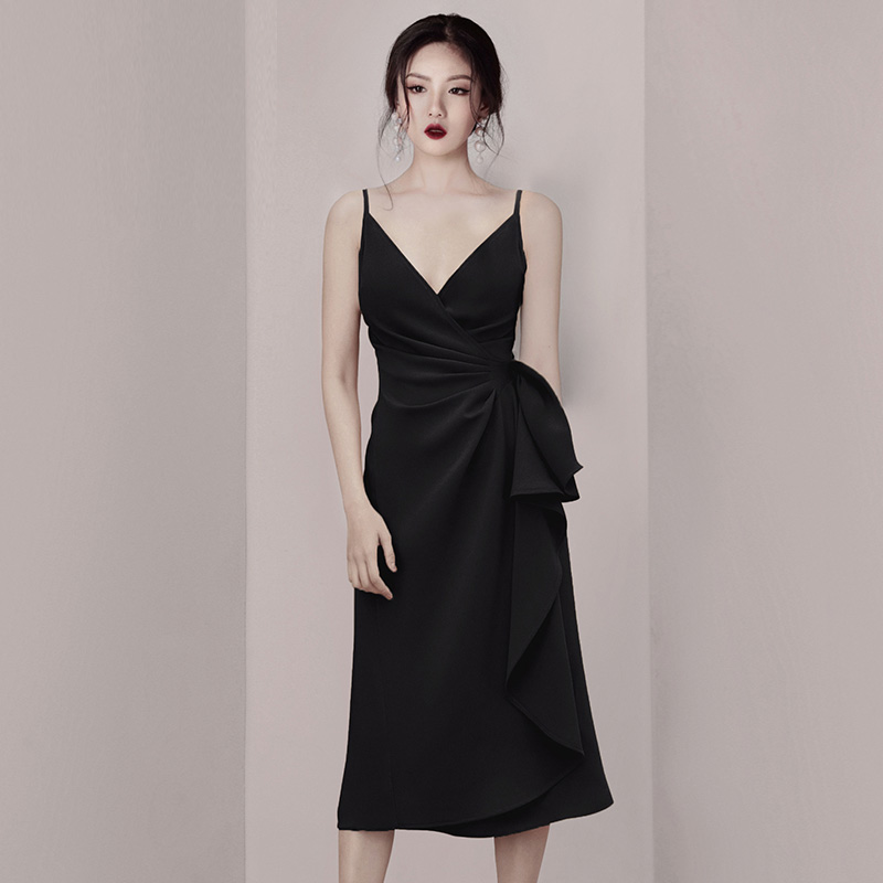 Sling long summer black slim sexy dress for women