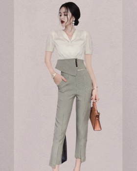 Fashion ladies slim temperament pencil pants 2pcs set