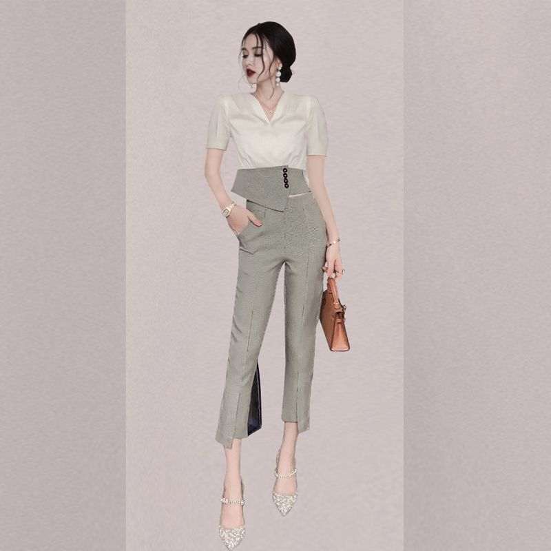 Fashion ladies slim temperament pencil pants 2pcs set