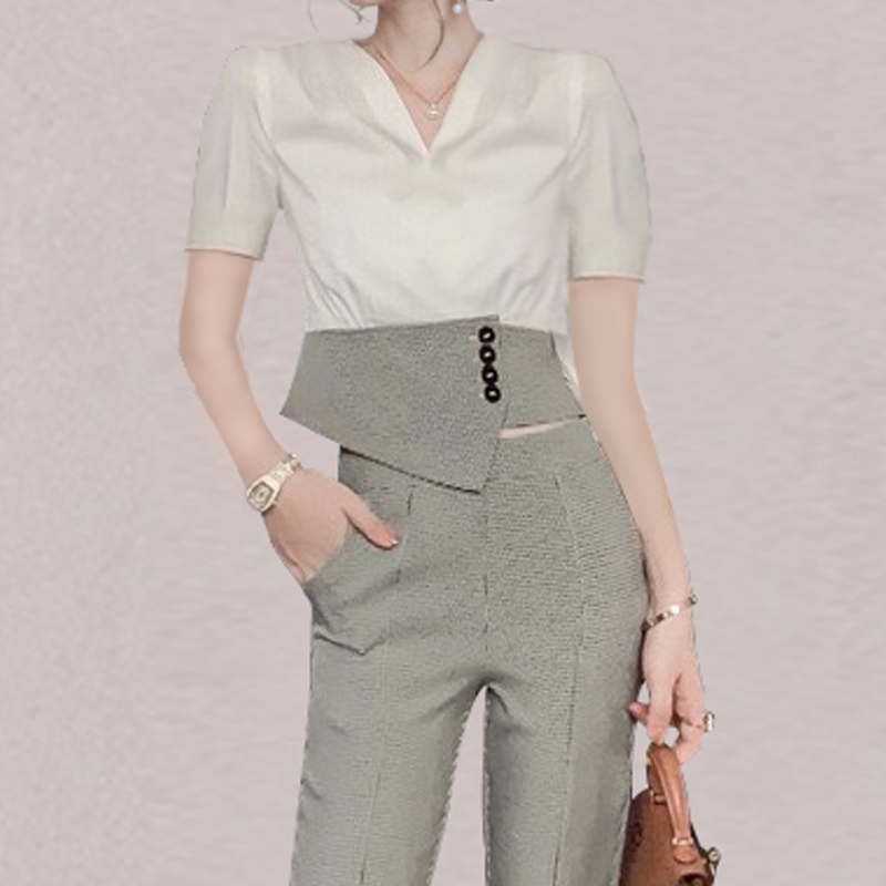 Fashion ladies slim temperament pencil pants 2pcs set